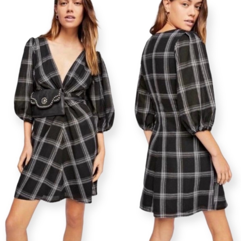 Free People Plaid Black Dress